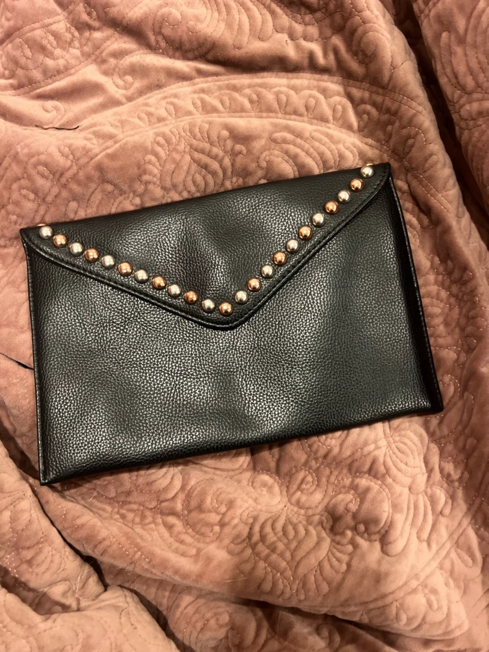 B-Low the Belt Black Envelope Clutch with Gold & Silver Studs